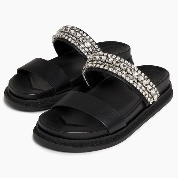 Jimmy Choo Jadi Crystal-Embellished Vacchetta Leather Slides size 36.5